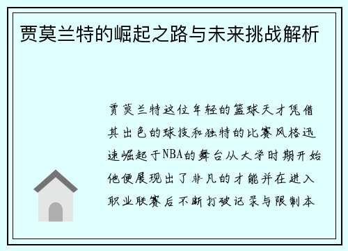 贾莫兰特的崛起之路与未来挑战解析