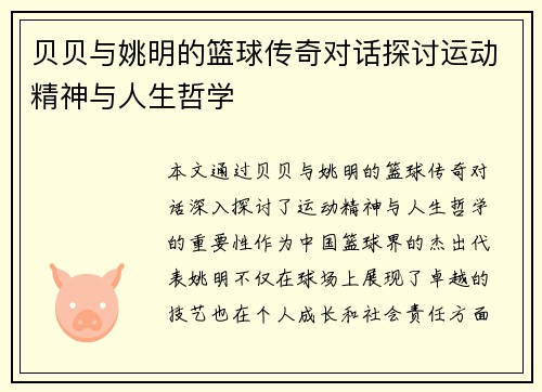贝贝与姚明的篮球传奇对话探讨运动精神与人生哲学
